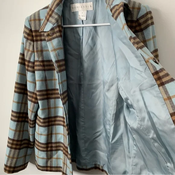Vintage Doncaster Wool Angora Blend Blue and Brown Plaid Jacket - Picture 13 of 15